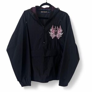 Upcylcled windbreaker with pink rose Harley Davidson Patch